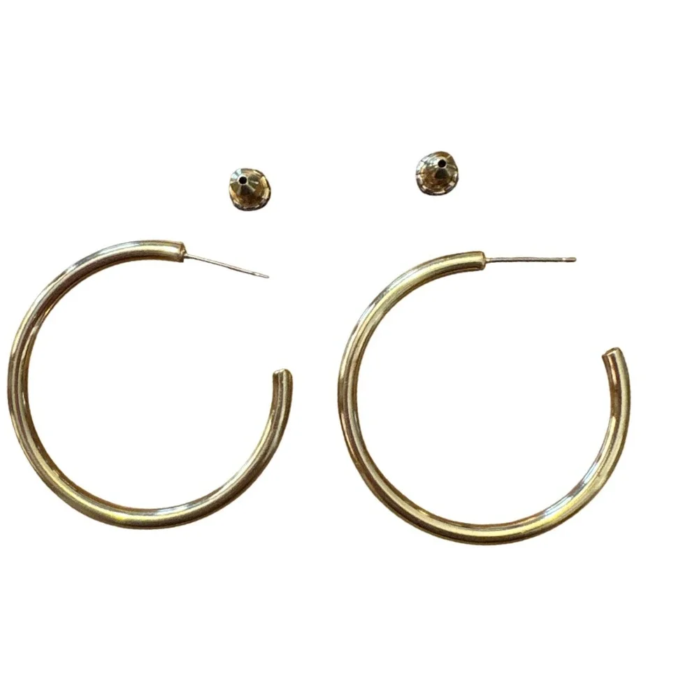 Classic Gold Tone Medium Round Hoop Earrings 1‎ Inch Polished Minimalist Post